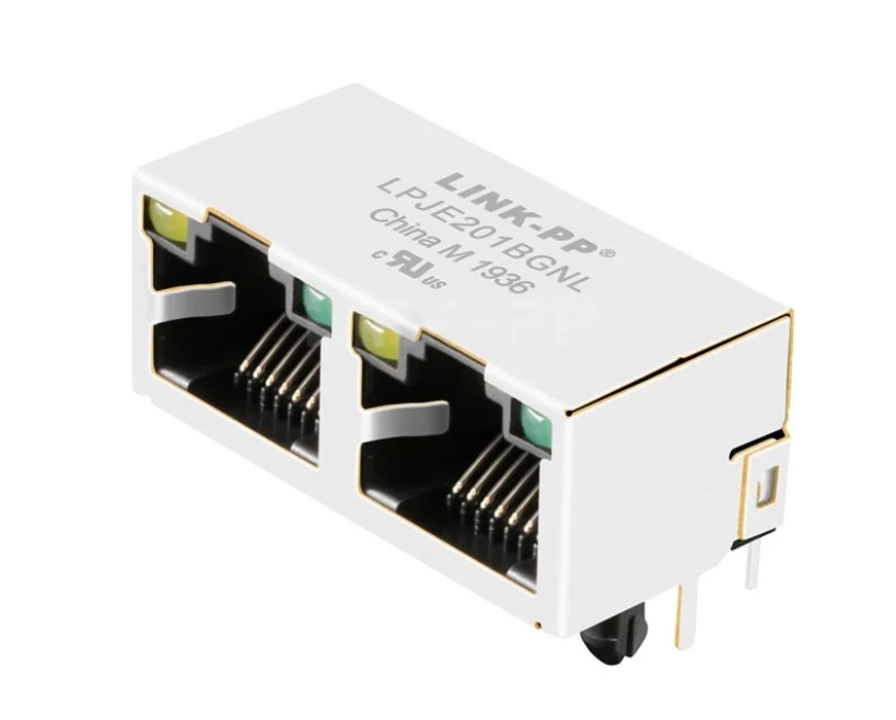 LPJE201BGNL Tab Down Yellow Green LED 1X2 Port RJ45 Magnetic Jack without Integrated Magnetics
